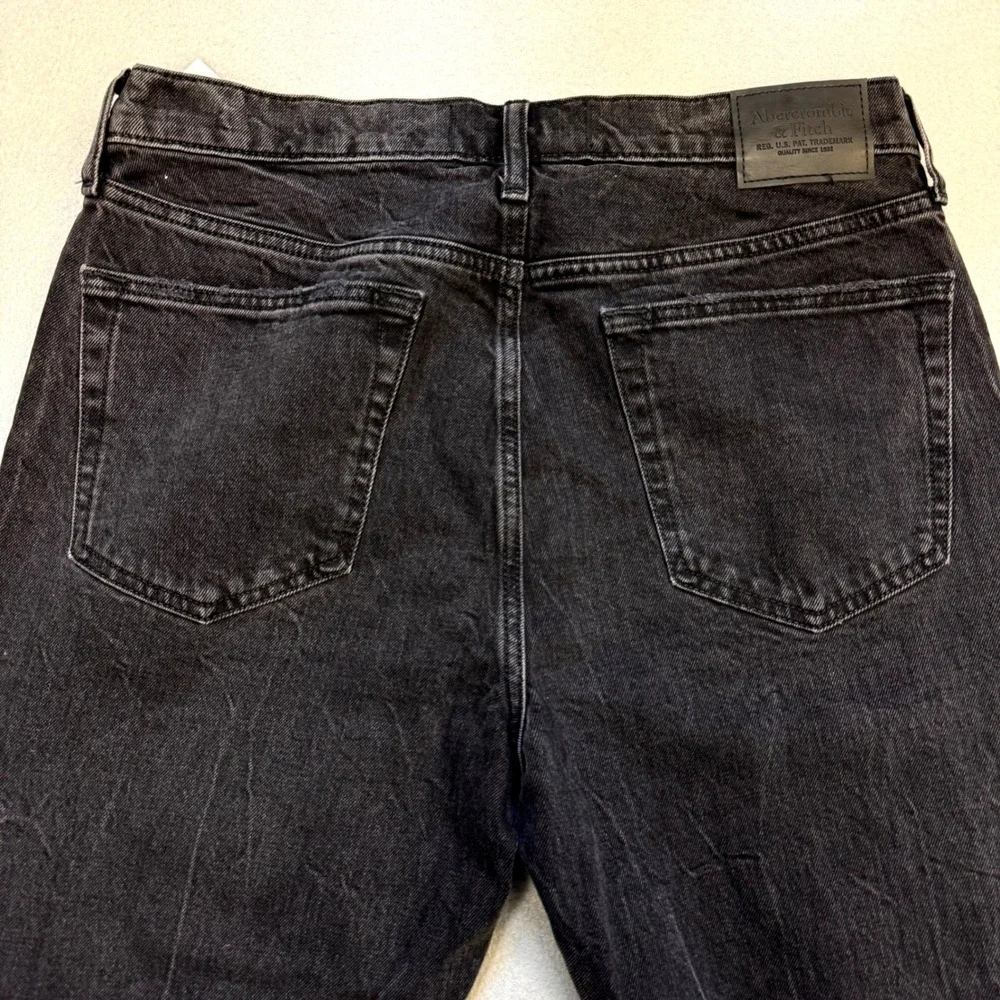 Abercrombie Fitch 90s Straight Jeans Men 33x32 (32x32) Black Distressed Stretch